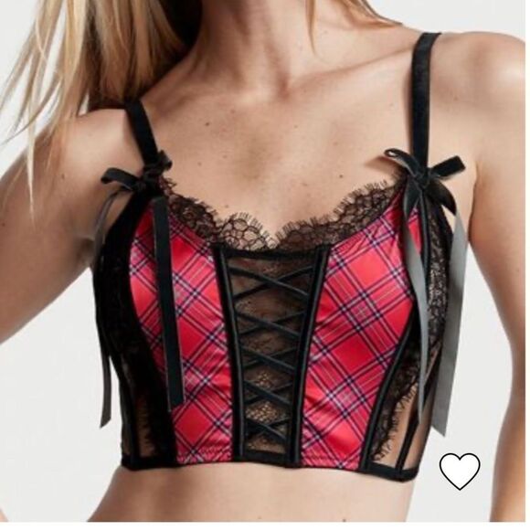NWT Victoria’s Secret Dream Angels Unlined Laceup Plaid Corset Small DD - Picture 1 of 8